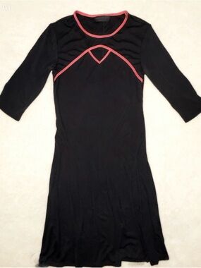 Connected Black Long-Sleeve Dress with Pink Piping Accent Size M